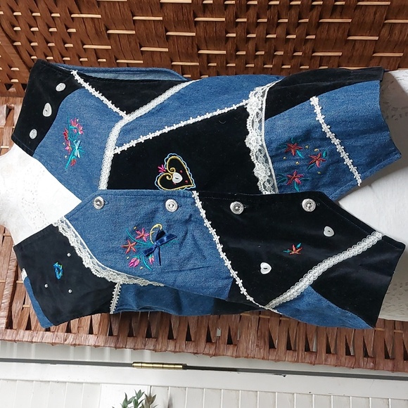 Vintage Denim and Velvet Vest Academia Alt Cottagecore - Picture 7 of 13